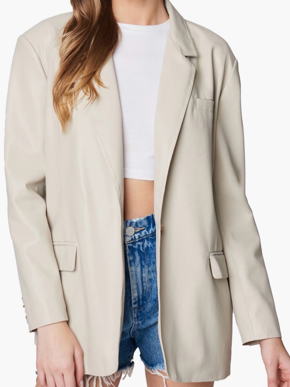 Blank NYC Cream Faux Leather Oversized Blazer